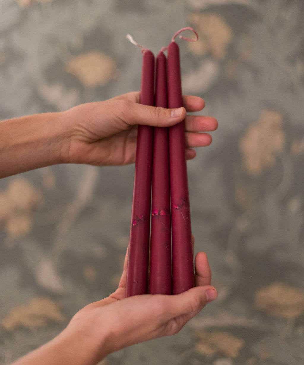 Burgundy Floral Inlaid Candle - Set of 3