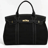 Runway Athletics - Canvas Boatkin Black Tote with Contrast Stitching & Gold Hardware | Large Designer-Inspired Canvas Tote